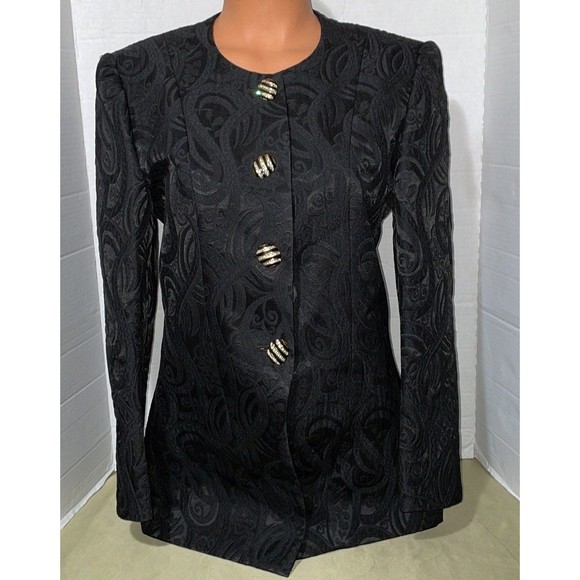 Vintage Criselda Rustans Silky Black embellished button Evening Formal Jacket M - Picture 1 of 8